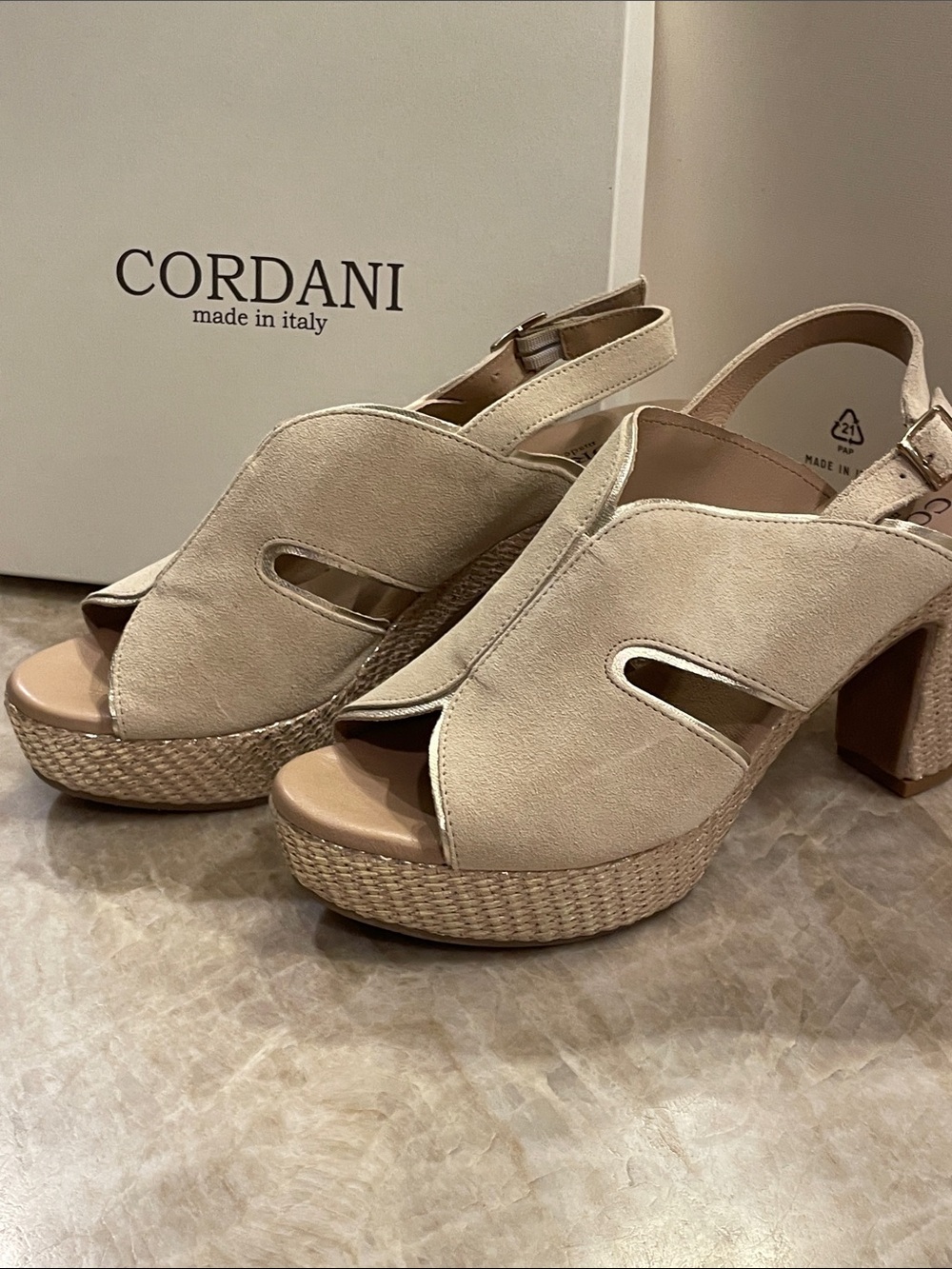 Cordani Neutral Beige Suede Platform Peep-Toe Sandals